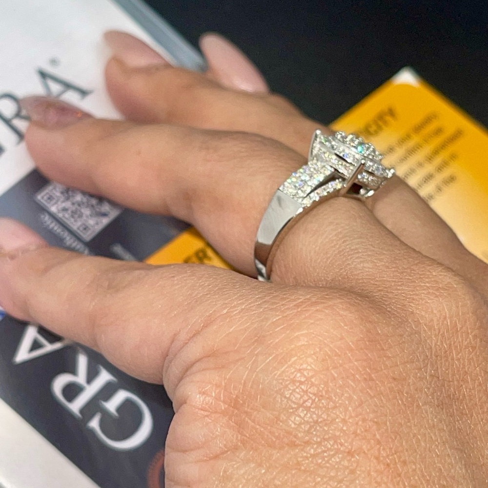 14k white gold vermeil Bridal ring, VVS GRA certified moissanite diamond ring - Picture 3 of 10